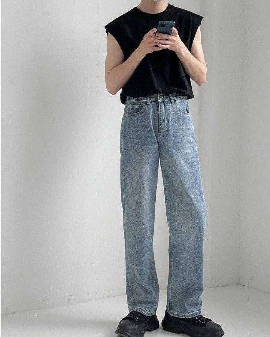 Clothing The Korean Fashion Jeans | Straight Casual Washed Jeans Light Blue