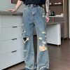 Clothing The Korean Fashion Jeans | Retro Mopping Wide-Leg Ripped Jeans Blue