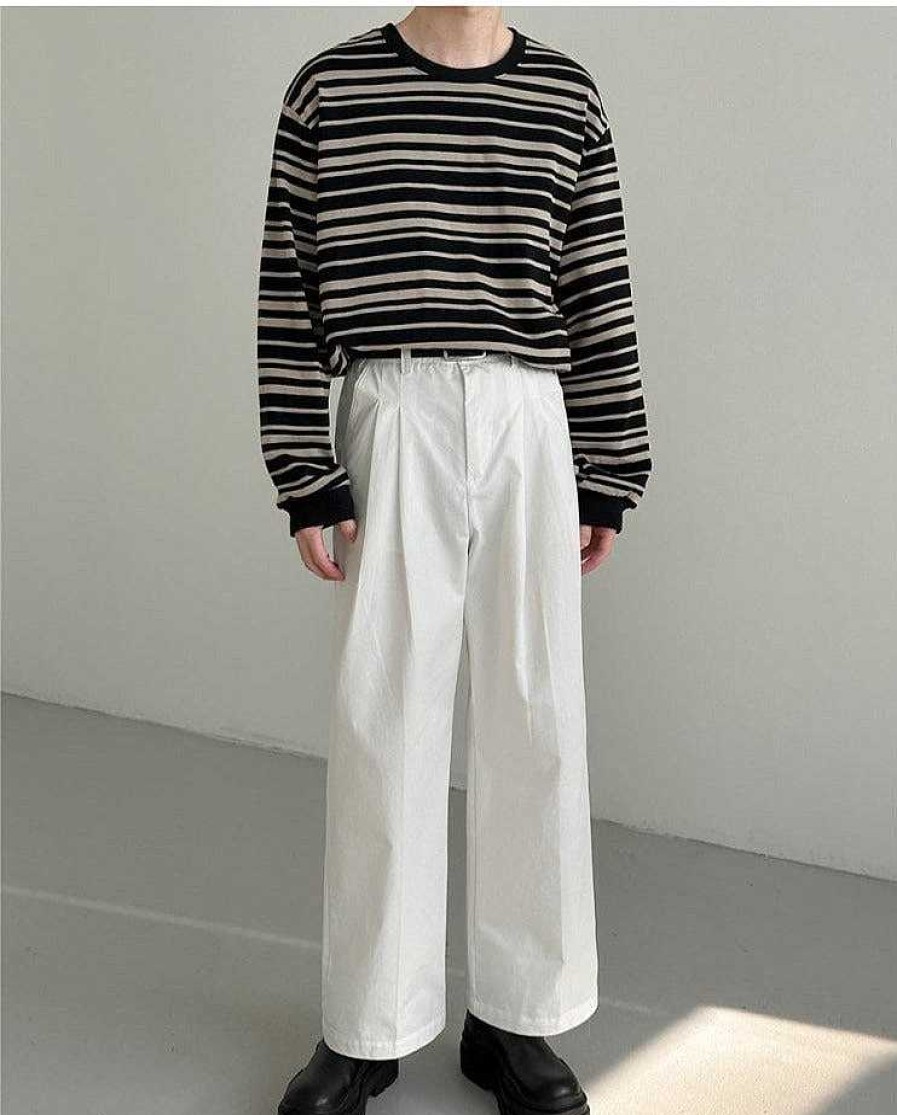 Clothing The Korean Fashion | Drape Striped Long Sleeve Shirt