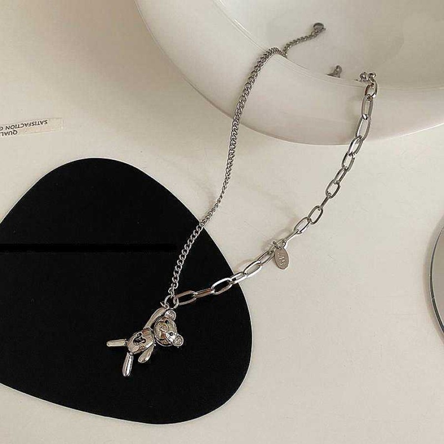 Women The Korean Fashion Necklaces | Bear Pendant Necklace Silver