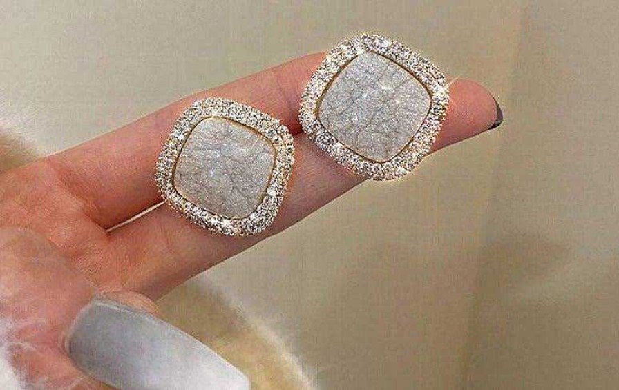 Women The Korean Fashion Earrings | Zircon Square Earrings