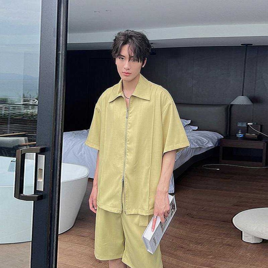 Clothing The Korean Fashion | Full Zip Short Sleeve Shirt & Shorts