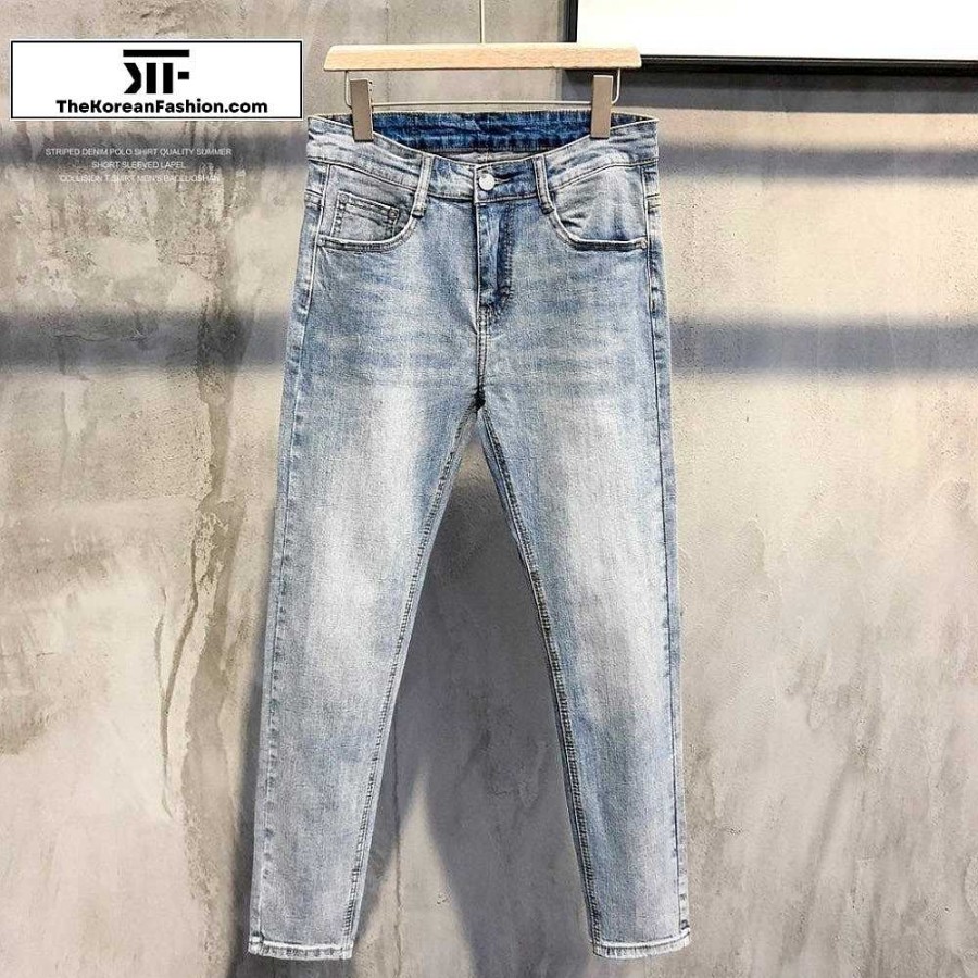 Casual Style Clothes The Korean Fashion | Summer Washed Slim Jeans Washed Blue