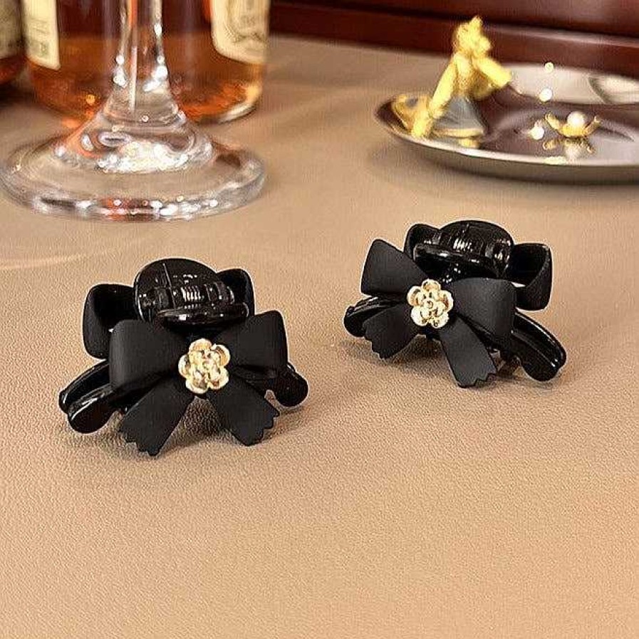 Women The Korean Fashion Hair Accessories | Black Camellia Butterfly Hair Clip