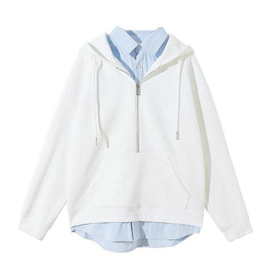 Clothing The Korean Fashion | Two Piece Hooded Sweatshirt White