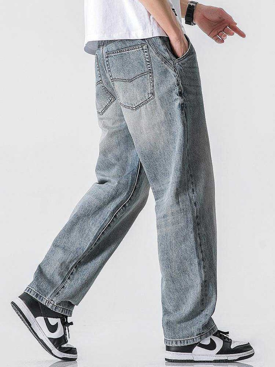 Clothing The Korean Fashion Jeans | Wide Leg Washed Straight Jeans Light Blue