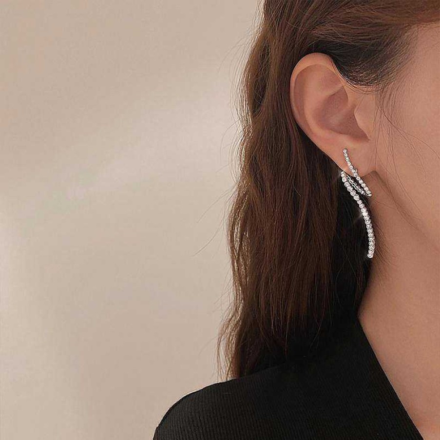 Women The Korean Fashion Earrings | Geometric Zircon Earrings Sliver