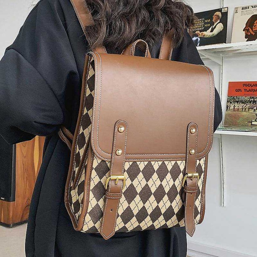 Women The Korean Fashion | Plaid Backpack