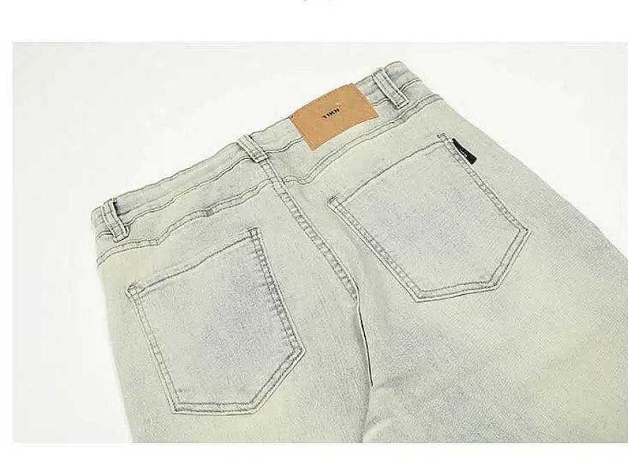 Clothing The Korean Fashion Jeans | Yellow Mud-Dyed Distressed Straight-Leg Jeans Yellow Mud Color