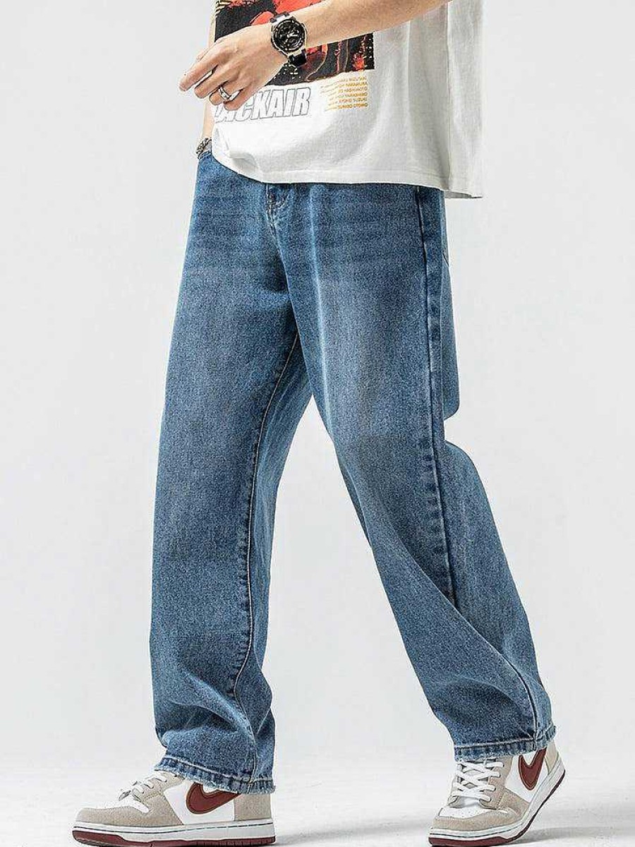 Clothing The Korean Fashion Jeans | Basic Wide-Leg Drape Jeans Blue