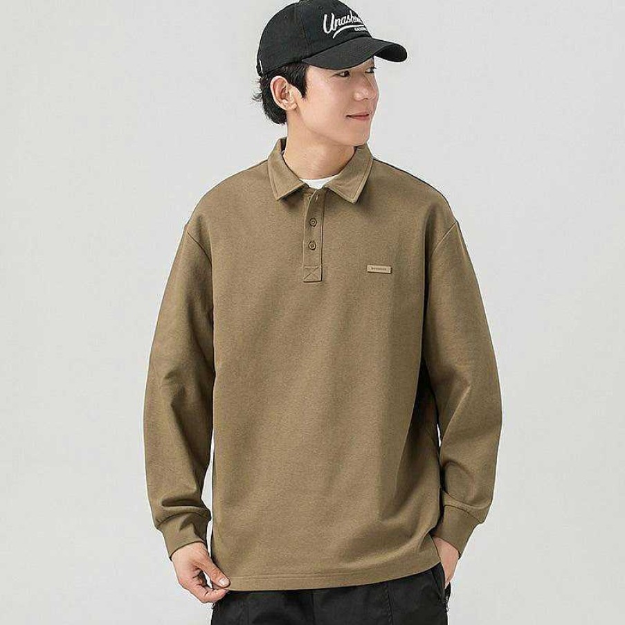 Clothing The Korean Fashion | Relaxed-Fit Long-Sleeved Polo Shirt