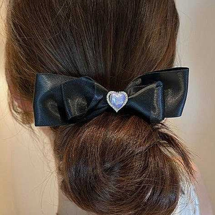 Women The Korean Fashion Hair Accessories | Black Bow-Knot Heart Hair Claw Clip