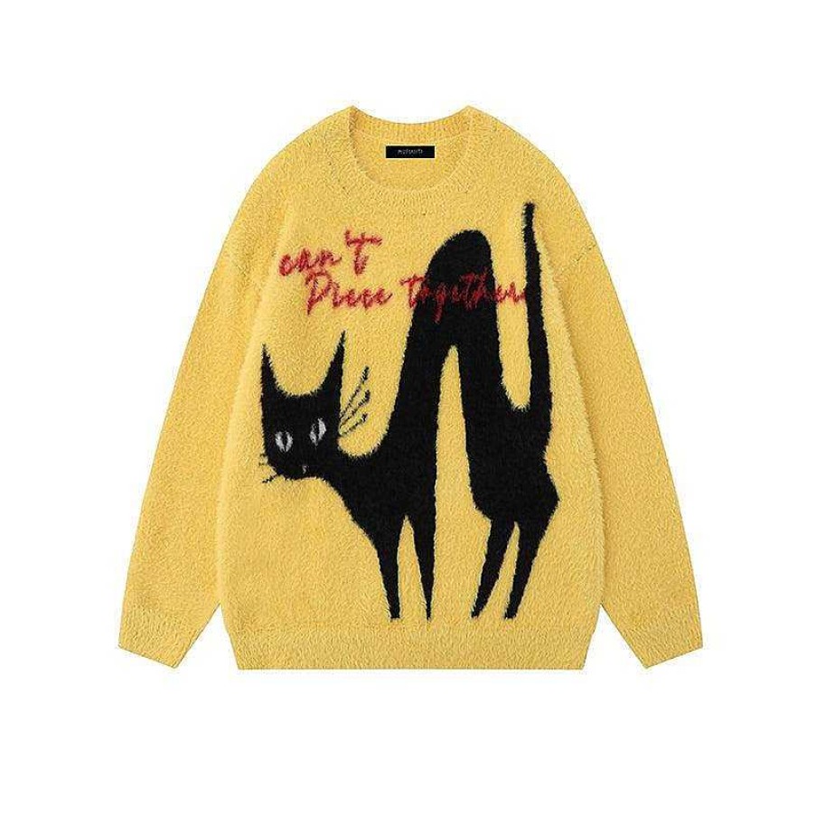 Clothing The Korean Fashion | Fun Cat Mohair Sweater Yellow