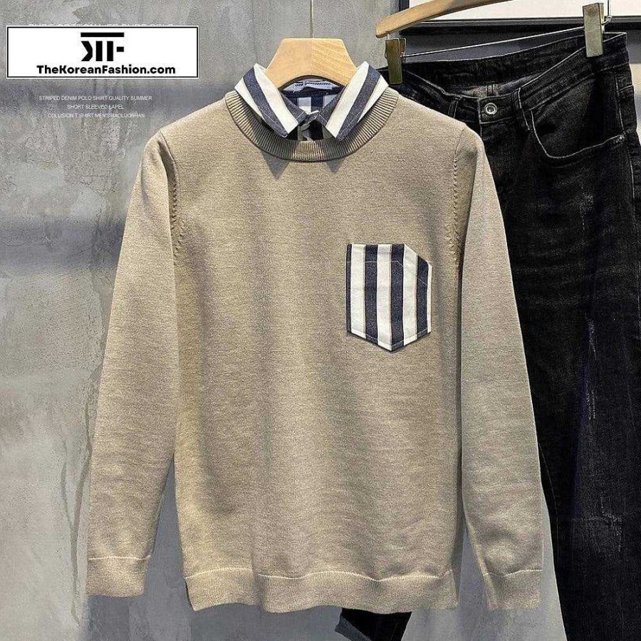 Casual Style Clothes The Korean Fashion | Stitching Collar Two-Piece Knitted Sweater