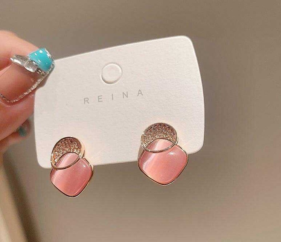 Women The Korean Fashion Earrings | Opal Earrings Pink