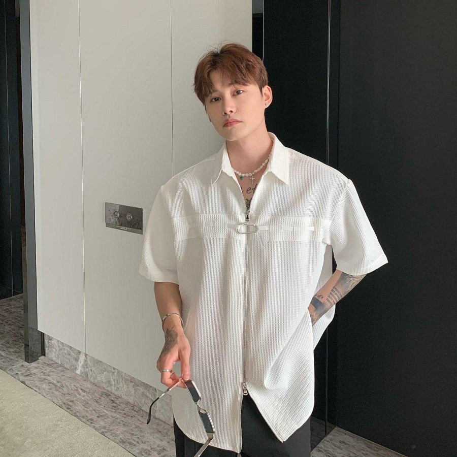 Clothing The Korean Fashion | Zip Short Sleeve Shirt