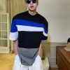 Clothing The Korean Fashion | Stripe Stitching Short-Sleeved T-Shirt Blue