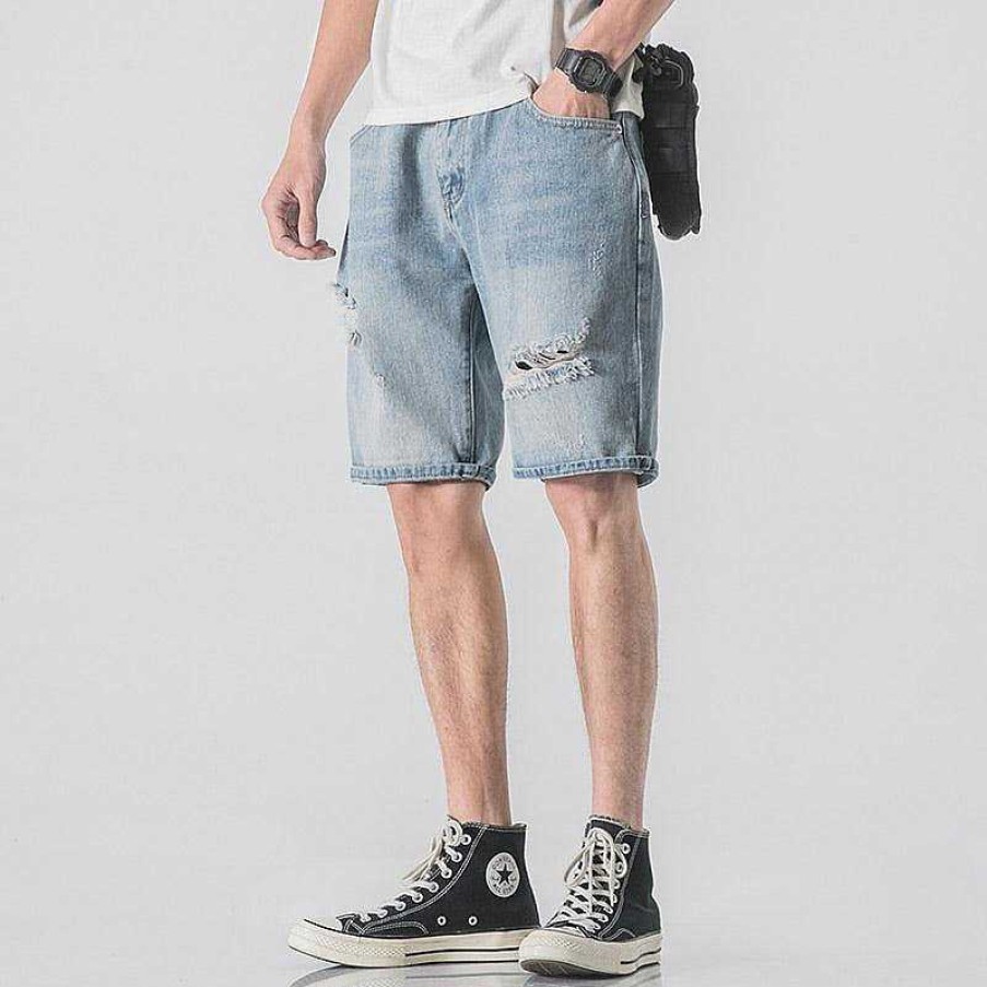 Clothing The Korean Fashion Shorts | Breathable Ripped Denim Shorts Light Blue