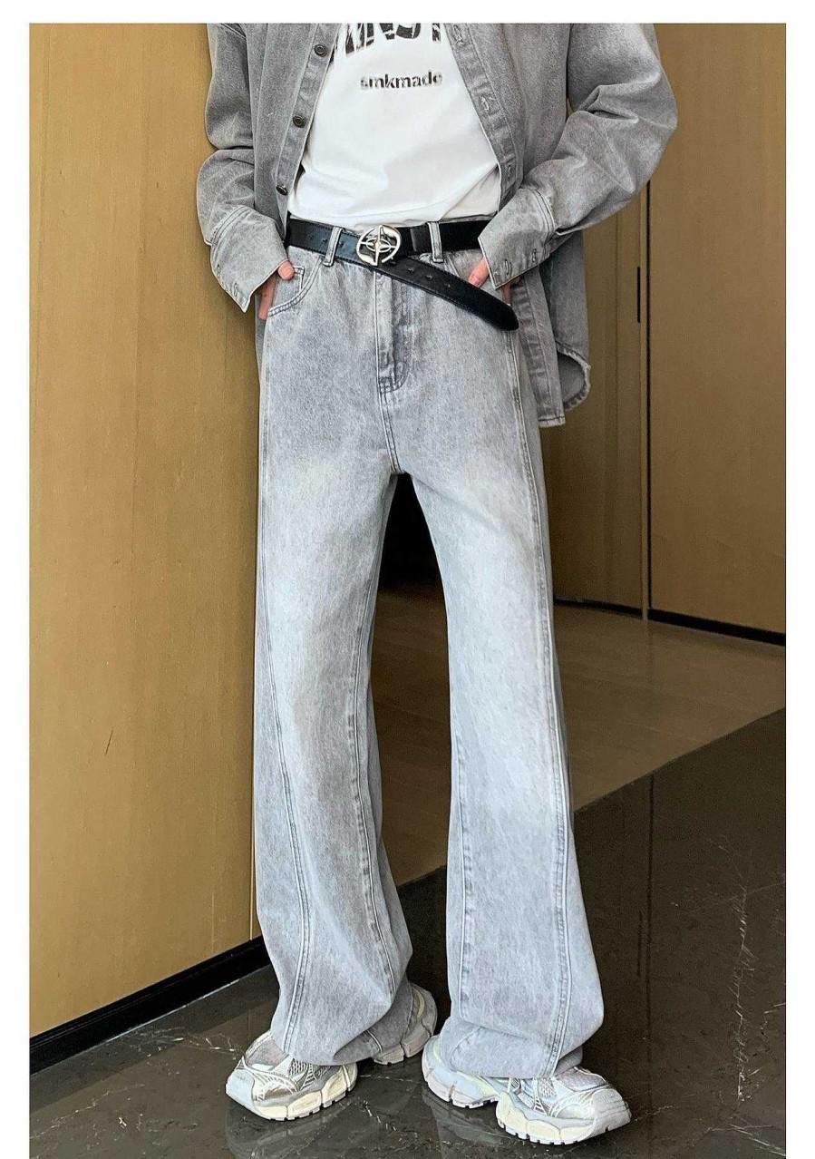 Clothing The Korean Fashion Jeans | Straight Leg Jeans Gray