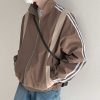 Clothing The Korean Fashion | Retro Striped Zip Track Jacket