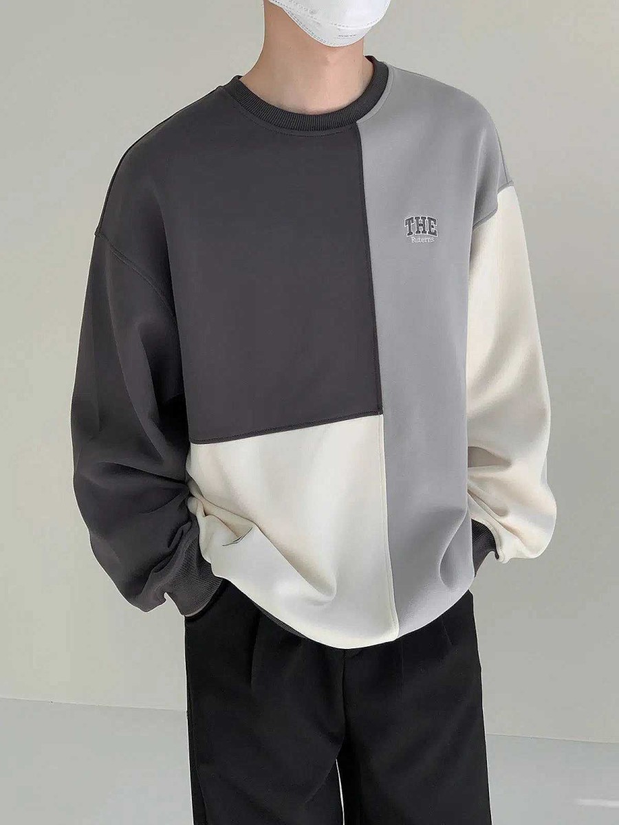 Clothing The Korean Fashion | 3-Color Splicing Wide Pullover Sweatshirt