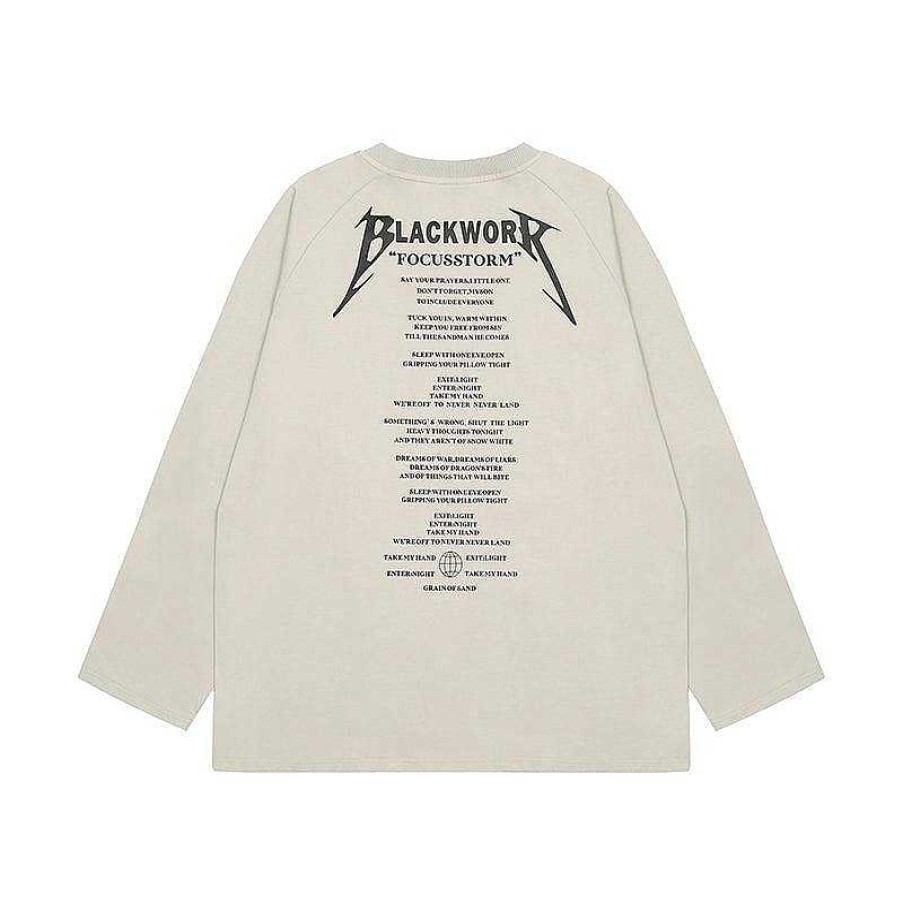 Clothing The Korean Fashion | Text-Print Long-Sleeve T-Shirt