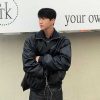 Clothing The Korean Fashion | Leather Zip Jacket Black