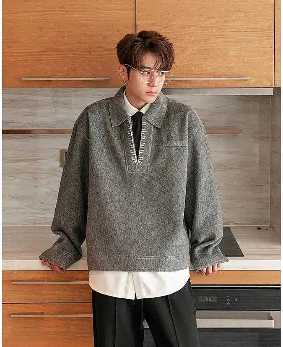 Clothing The Korean Fashion | Casual Fit V-Neck Sweatshirt