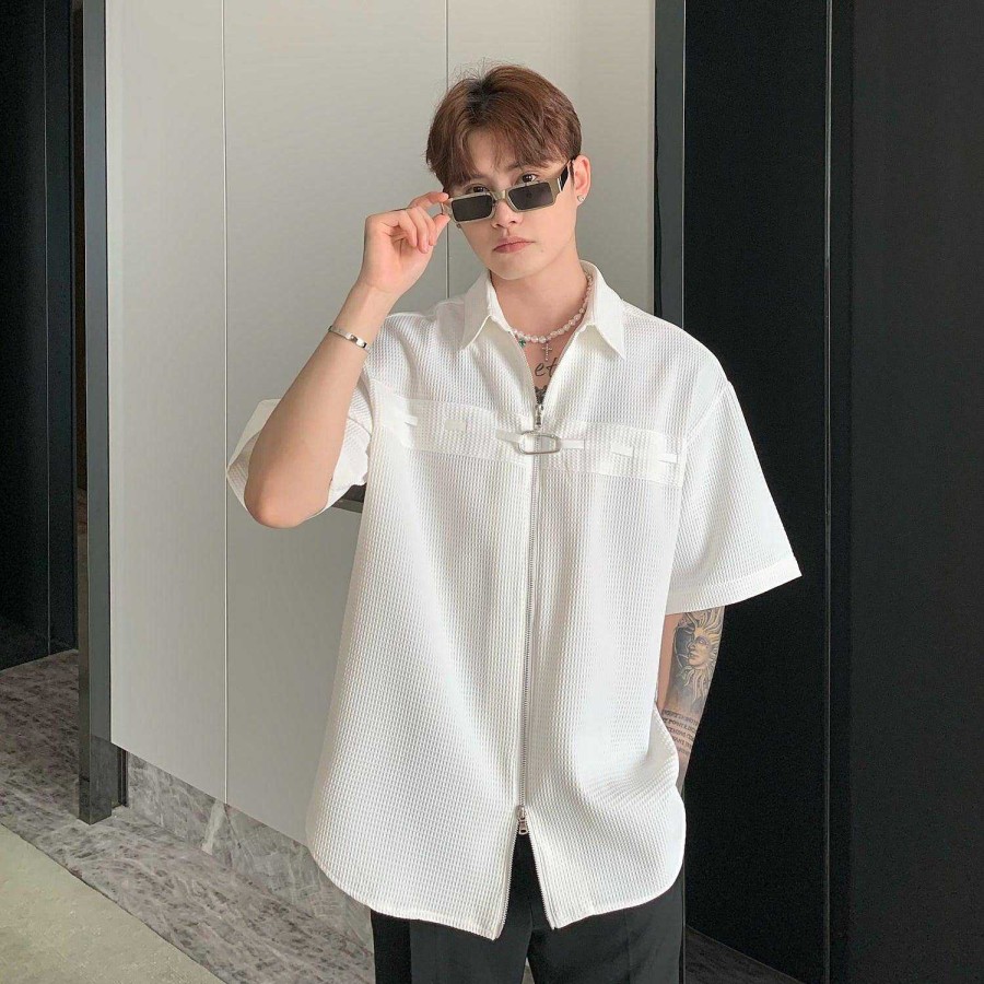 Clothing The Korean Fashion | Zip Short Sleeve Shirt