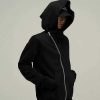 Clothing The Korean Fashion | Diagonal Zipper Hooded Sweatshirt Black