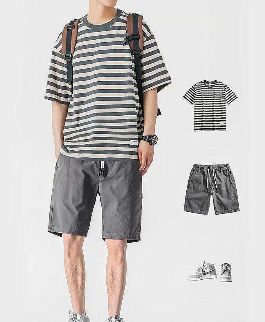 Clothing The Korean Fashion | Matching Outfit (Striped T-Shirt And Elastic Shorts)