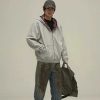 Clothing The Korean Fashion | Red Plaid Double Hood Zipper Sweatshirt Grey