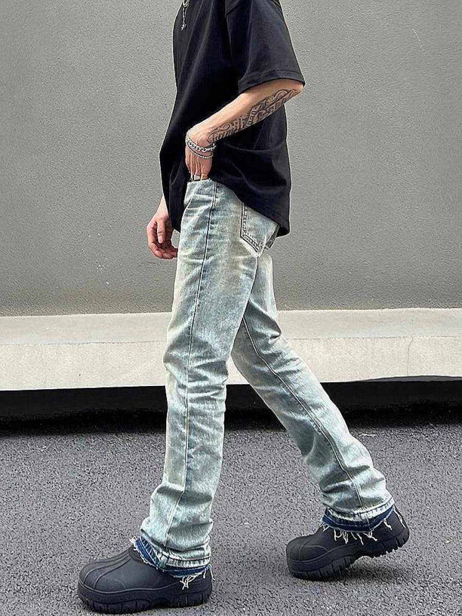 Clothing The Korean Fashion Jeans | Washed Yellow Mud Splashed Jeans Yellow Mud Color