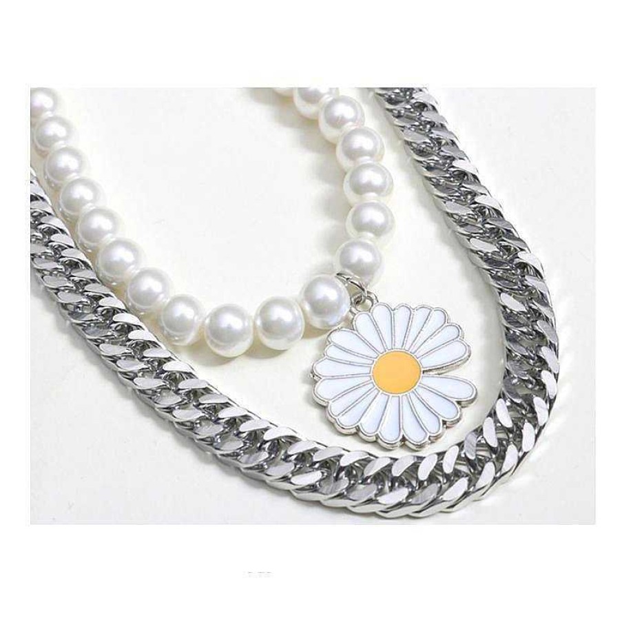 Accs & Bags & Shoes The Korean Fashion | Double-Layer Daisy Necklace Double Pearl