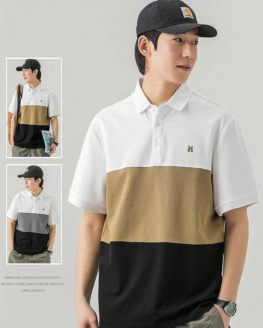 Clothing The Korean Fashion | Embroidery Color-Block Polo Shirt