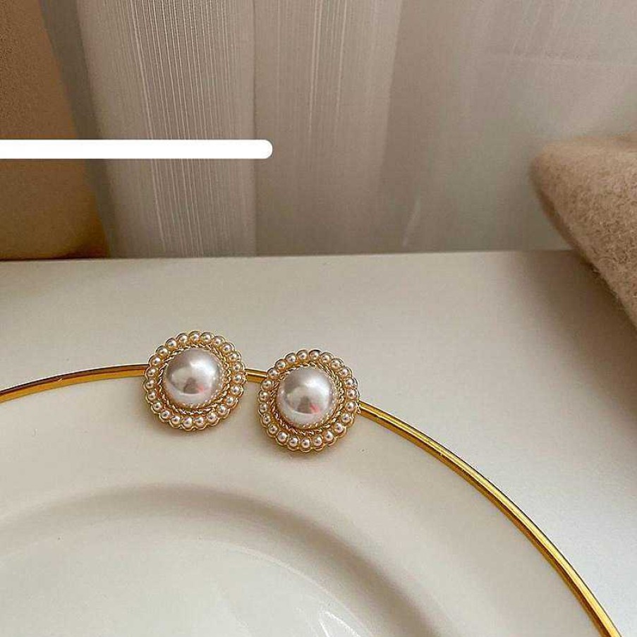 Women The Korean Fashion Earrings | Round Pearl Earrings As Image