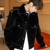 Clothing The Korean Fashion | Embroidered Velvet Loose Fit Jacket Black