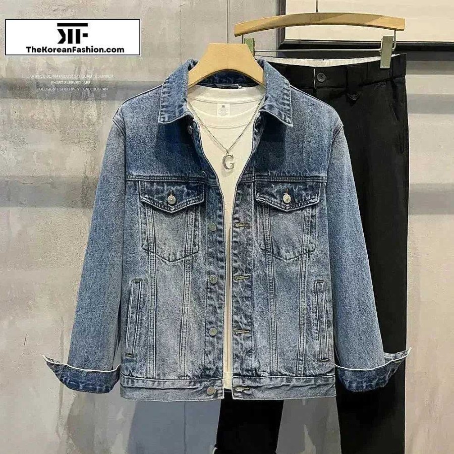 Casual Style Clothes The Korean Fashion | Washed Slim Lapel Denim Jacket Blue