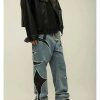 Clothing The Korean Fashion Jeans | Leather Embroidered Patchwork Jeans