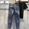 Clothing The Korean Fashion Jeans | Dark Washed Slim Fit Jeans Blue