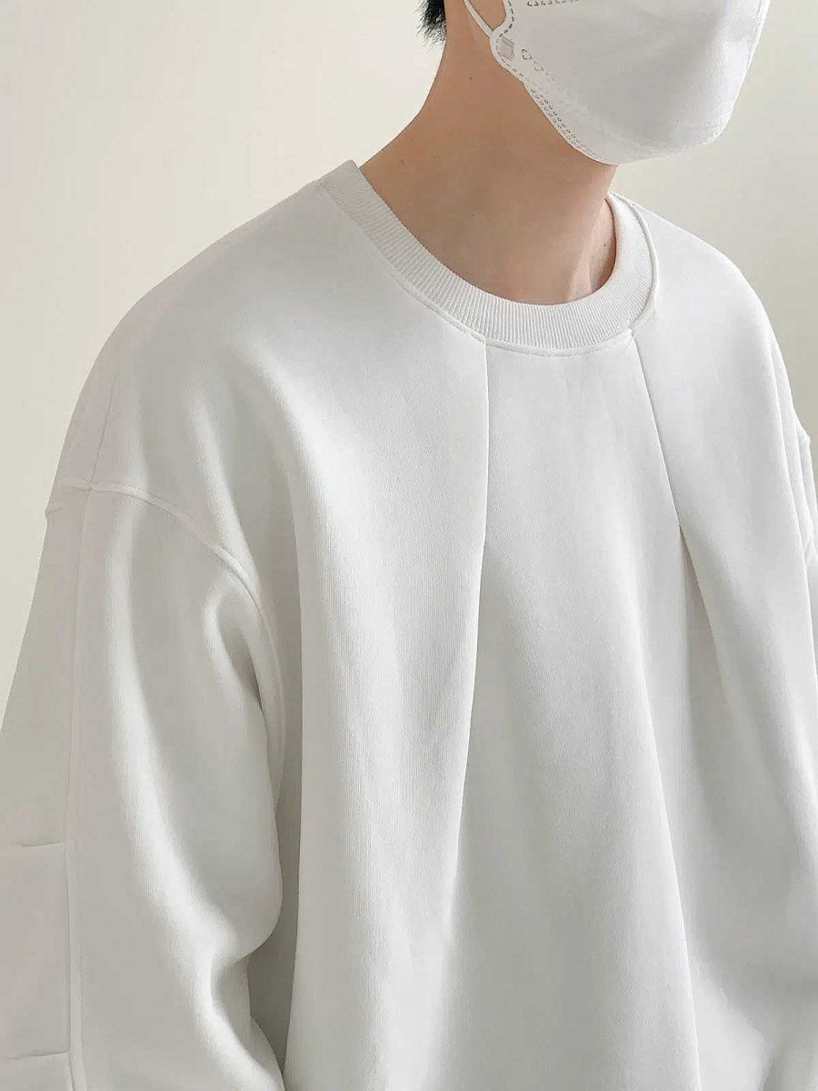 Clothing The Korean Fashion | Solid Color Round Neck Sweatshirt