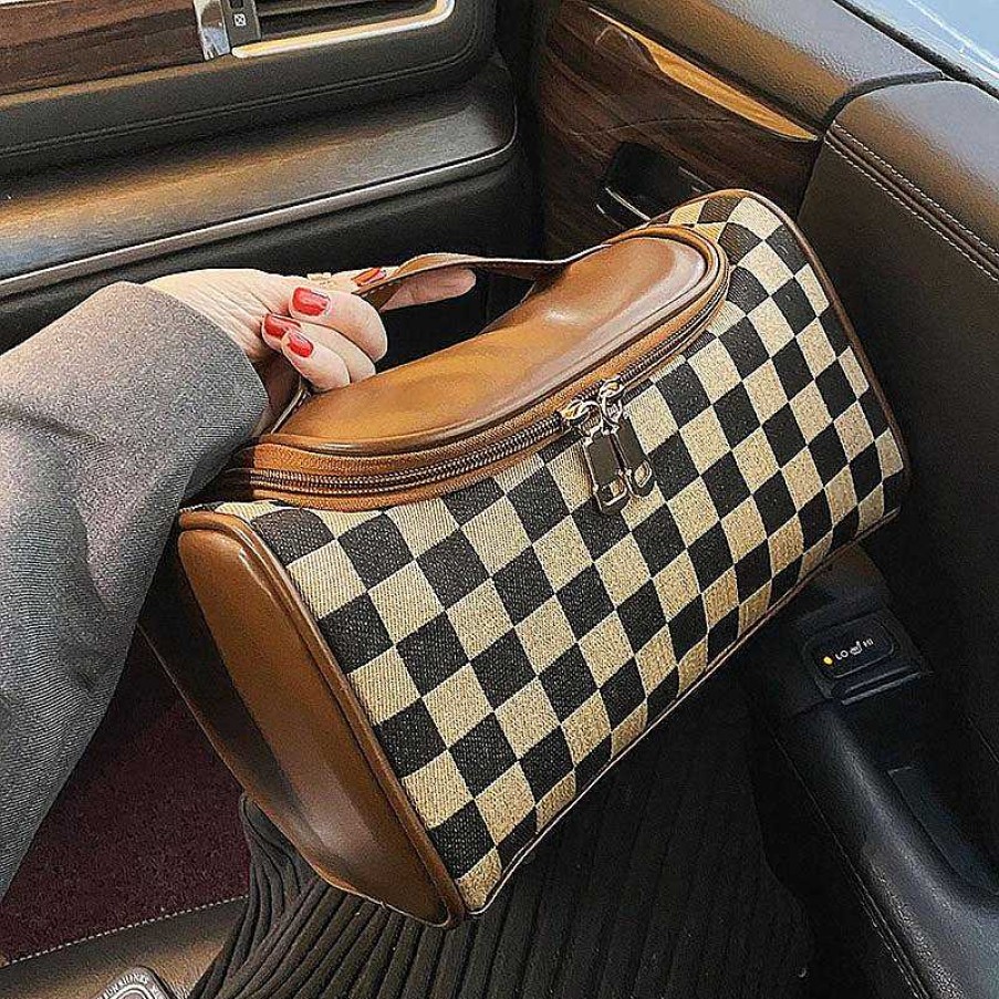 Women The Korean Fashion | Checkered Cosmetic Bag