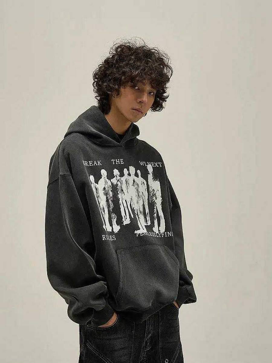 Clothing The Korean Fashion | Punk Print Hooded Sweatshirt