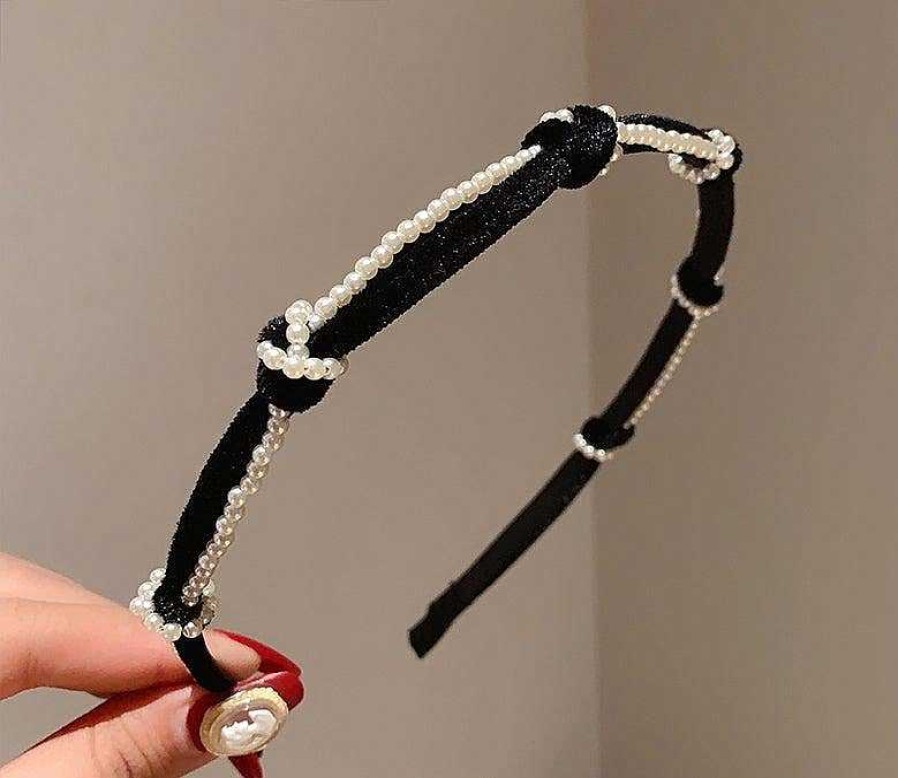 Women The Korean Fashion Hair Accessories | Black Pearl Headband