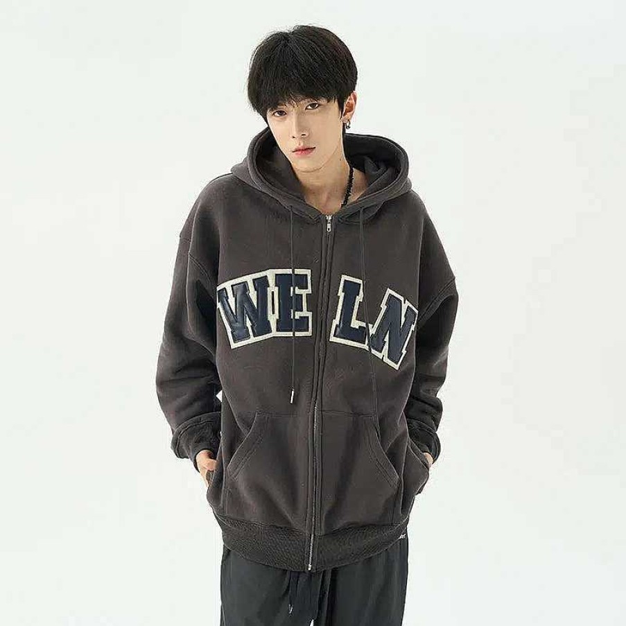 Clothing The Korean Fashion | Weln Zipped Velvet Hooded Jacket