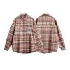 Clothing The Korean Fashion | Thin Simple Embroidered Plaid Shirt Pink