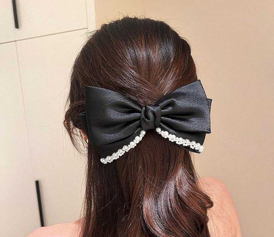 Women The Korean Fashion Hair Accessories | Black Bow Snap Hair Clip