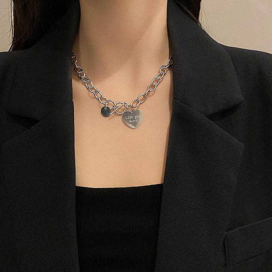 Women The Korean Fashion Necklaces | Metal Love Pendant Choker Sliver