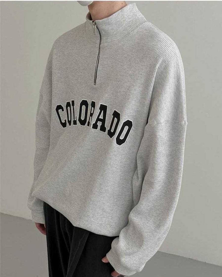 Clothing The Korean Fashion | Letter Stand-Up Collar Sweater