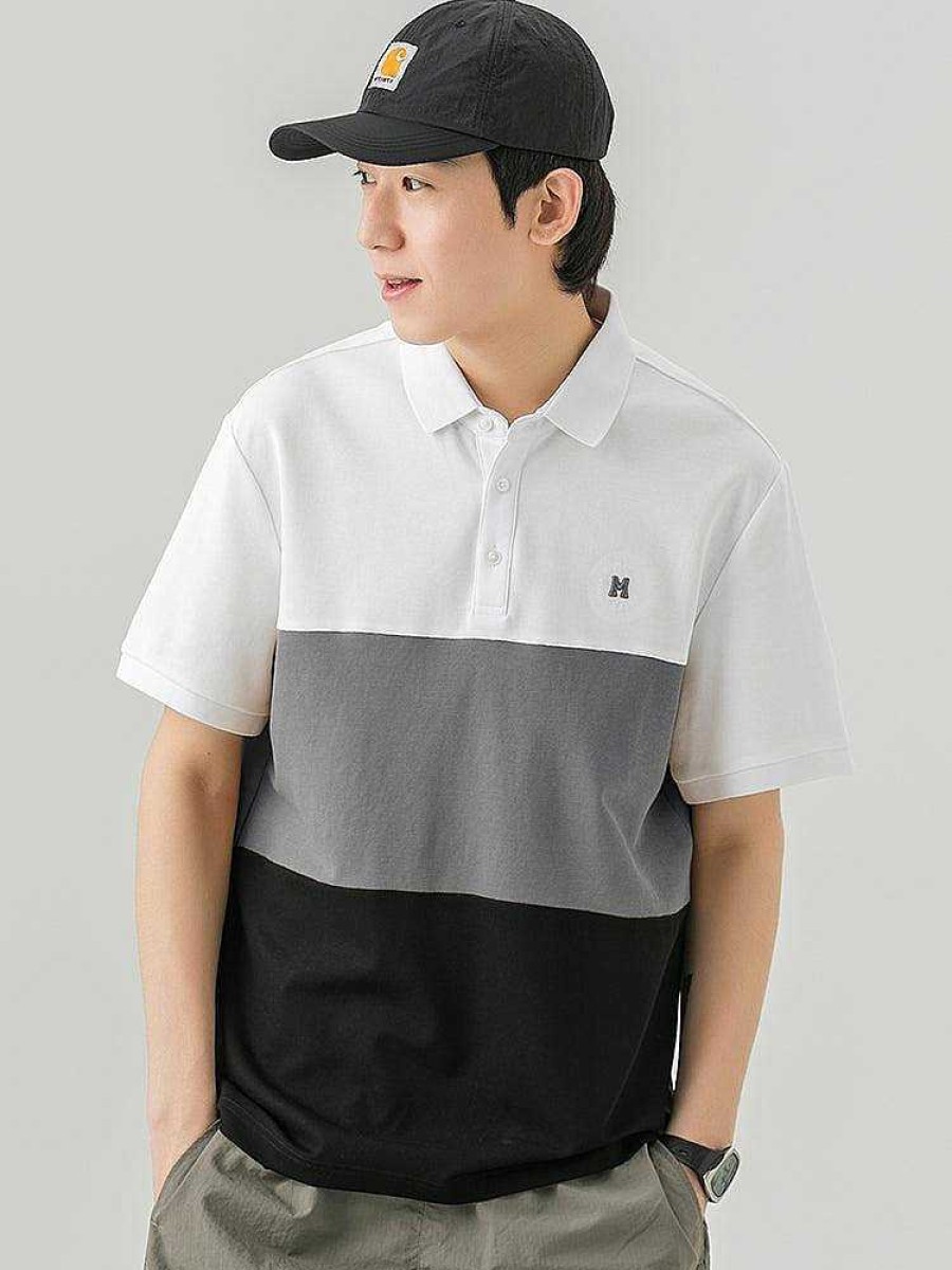 Clothing The Korean Fashion | Embroidery Color-Block Polo Shirt